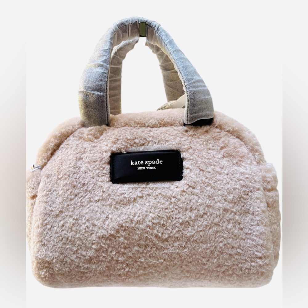 Kate Spade Après Chic Faux Shearling Satchel Cream Black NWT - Picture 4 of 11